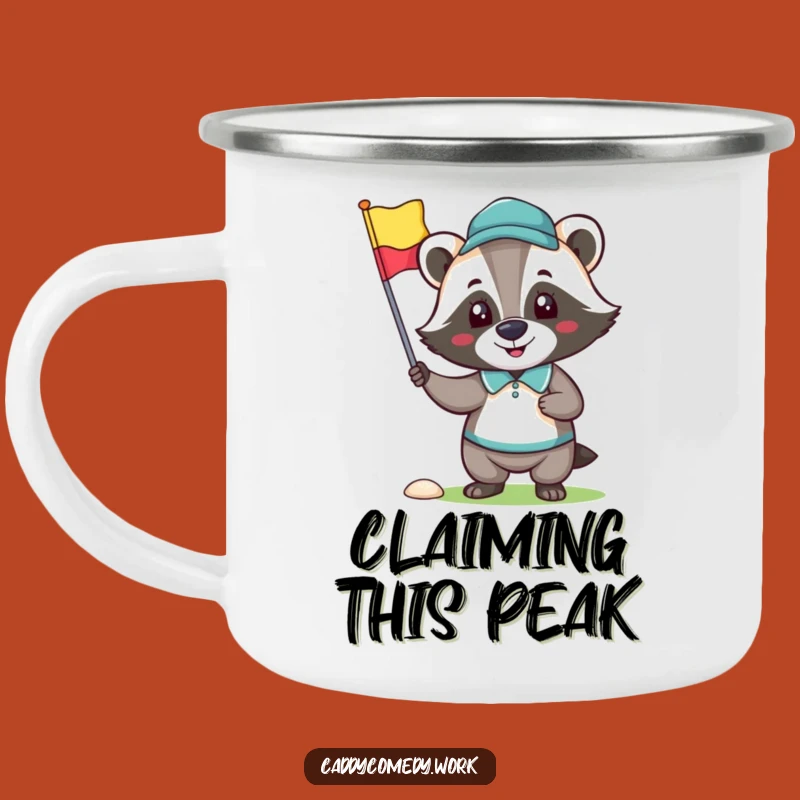 Funny Badger Golfer Camping Mug: Happy Character Holding Golf Flag Gift
