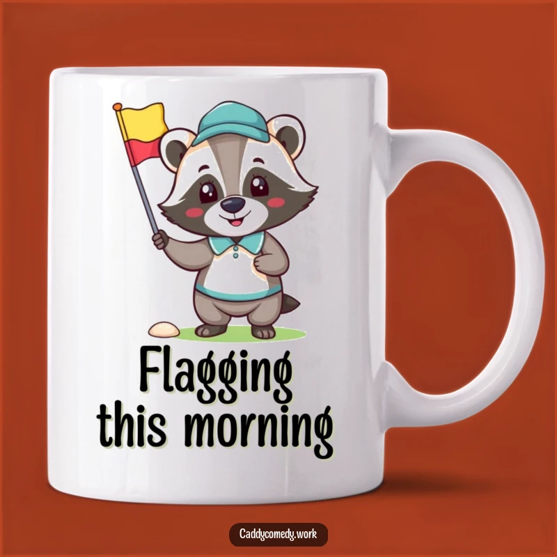 Funny Badger Golfer Mug: Happy Character Holding Golf Flag Gift