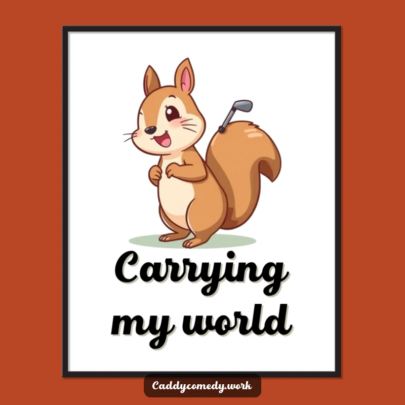 Funny Squirrel Golfer Digital Art Print: Cheerful Character Golf Bag Decor