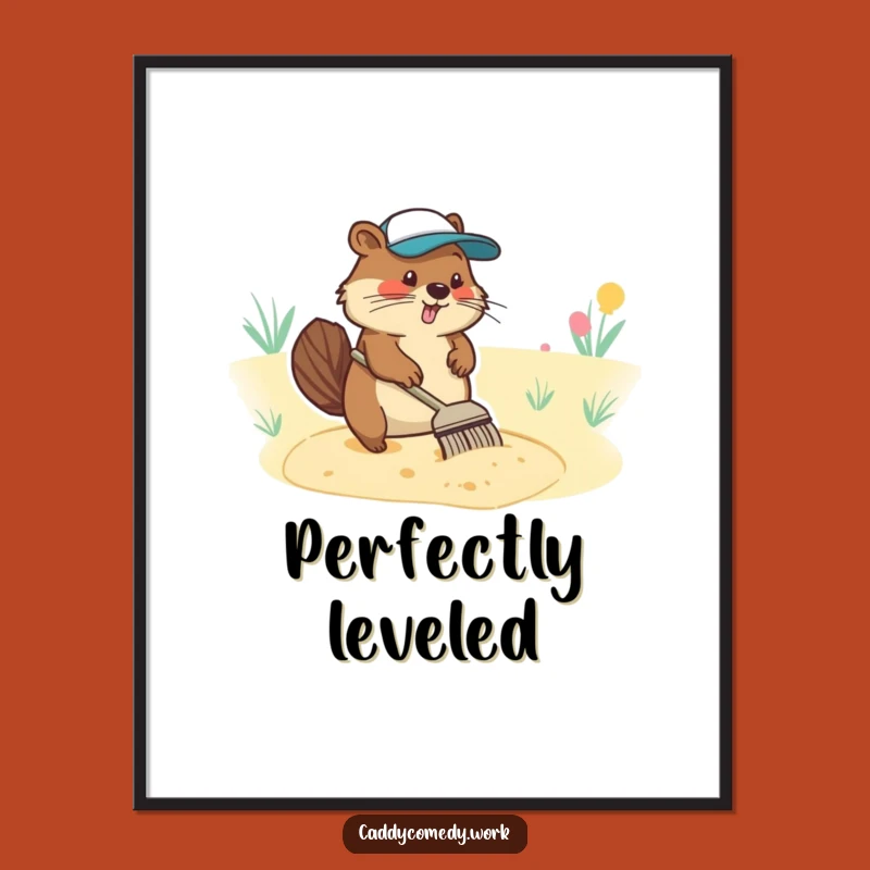 Funny Beaver Golfer Digital Art Print: Diligent Character Raking Decor