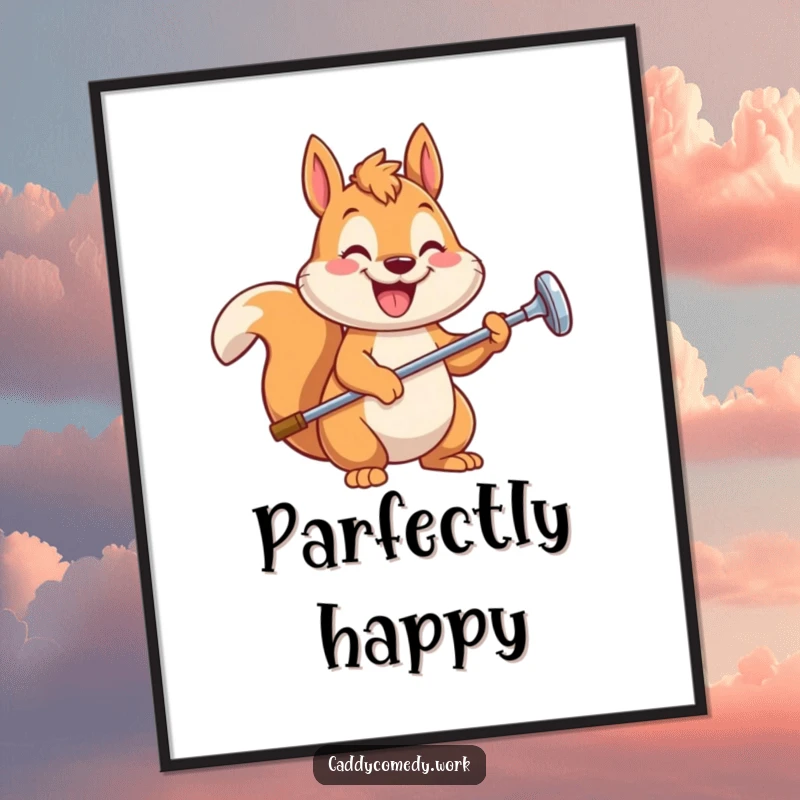 Funny squirrel golfer digital art print of a happy squirrel with a golf club, ready to add humor to any room, funny gift.