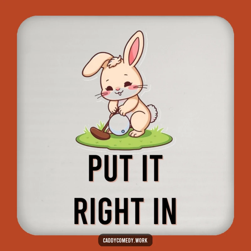 Funny Rabbit Golfer Drink Coaster: Playful Character Putting Protector