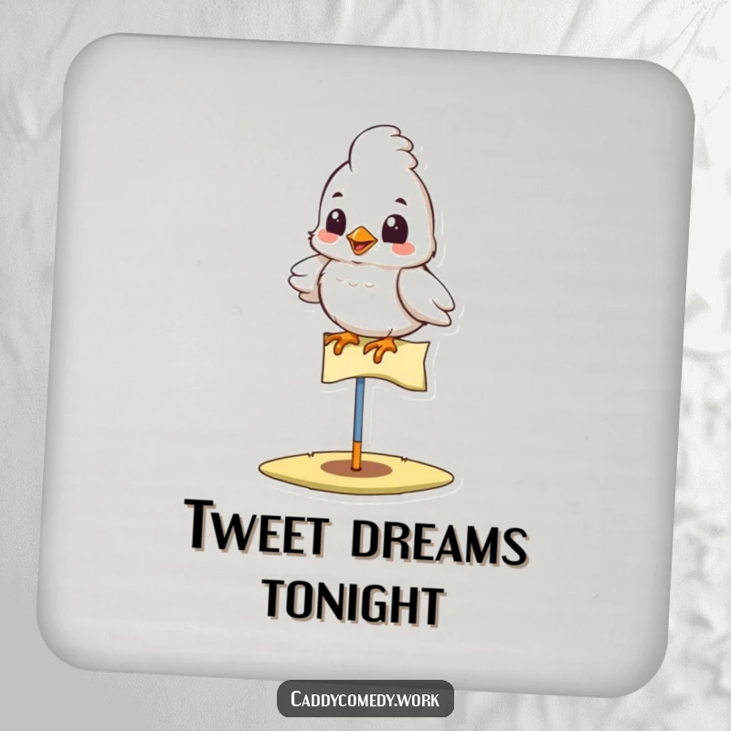 Funny bird golfer drink coasters featuring a proud bird on a golf flag, protecting surfaces with cheer and humor, a funny gift.