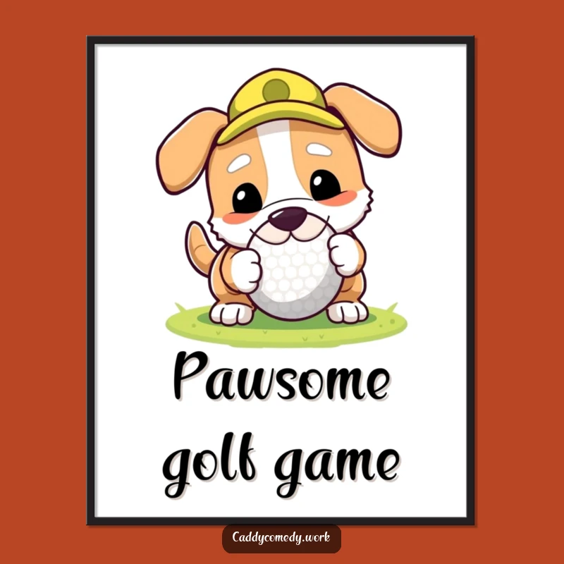 Funny Dog Golf Art Print - Playful Nose Roll Poster