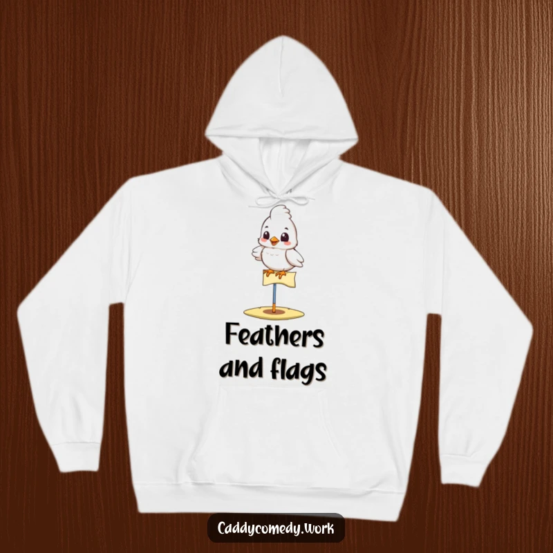Funny bird golfer hoodie with a cheerful bird atop a golf flag, comfortable and humorous apparel for a funny gift.