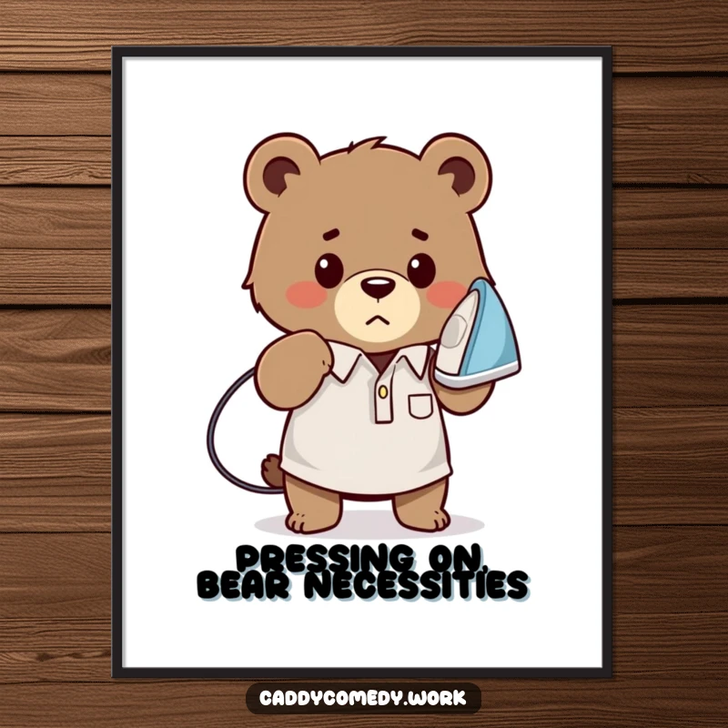 Funny Free Printable Wall Art: A bear irons a golf shirt, adding a touch of class and humor.