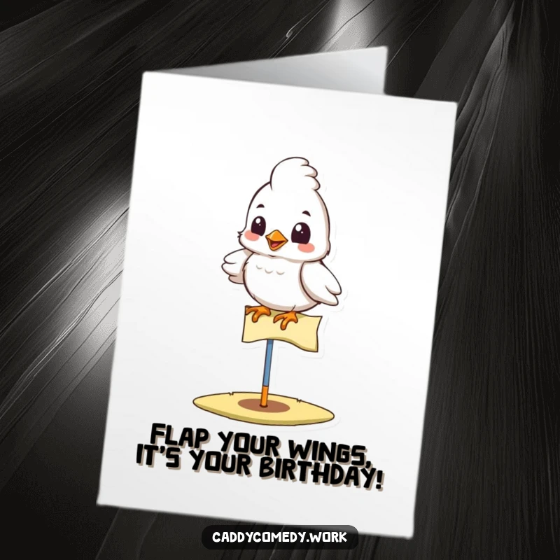 Funny Free Printable Birthday Card: A proud bird sits atop a golf flag, celebrating a birthday.