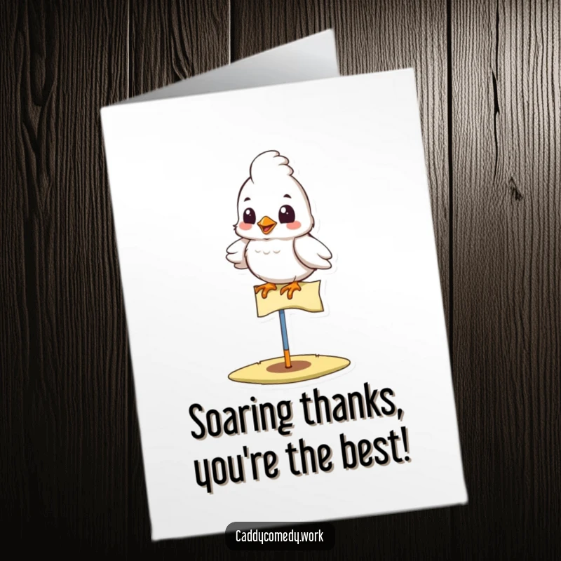 Funny Free Printable Thank You Card: A proud bird sits on a golf flag, expressing thanks.